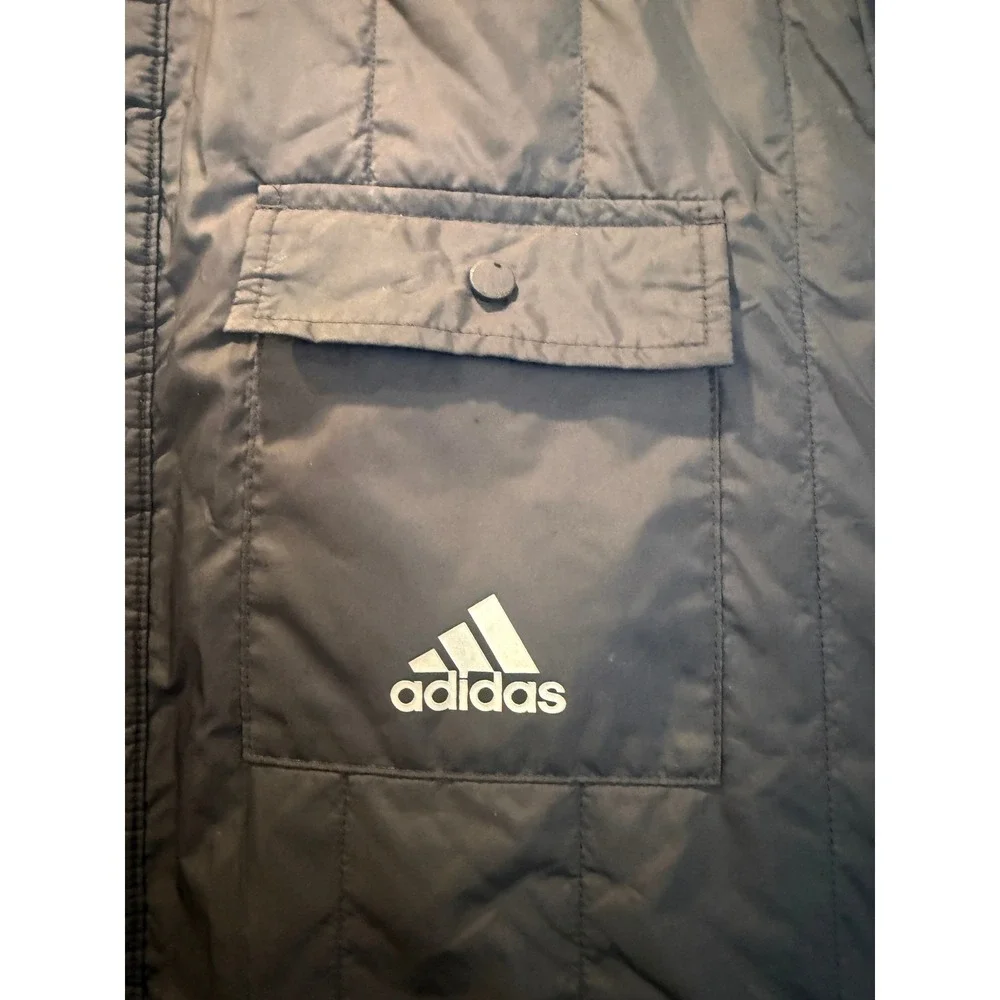 Adidas Primegreen Black Quilted Snap Front Shirt Jacket Mens Large 3-Stripe Logo
